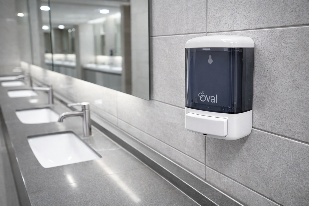 Jabonera Manual Oval Humo color Blanco de 1 litro rellenable