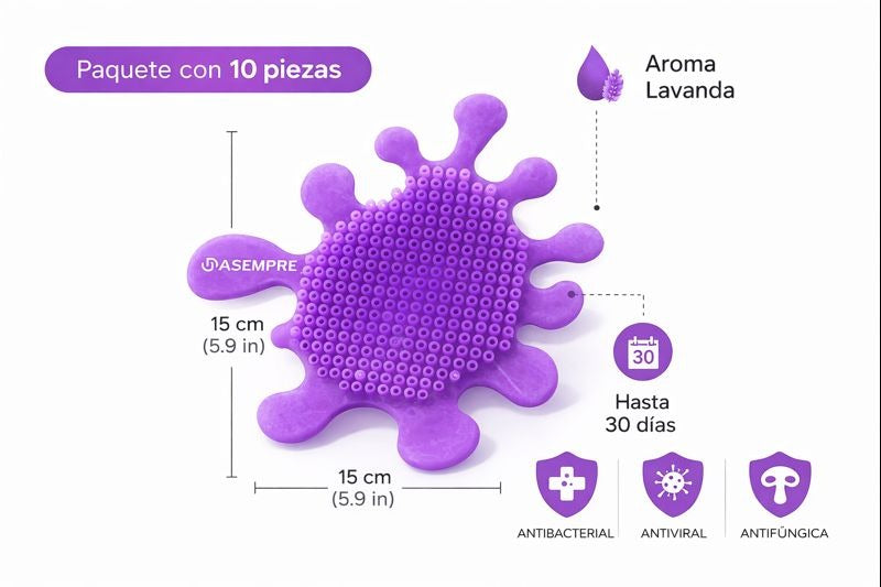 Tapete Splash para Mingitorio Antisalpicaduras ASEMPRE Lavanda - Paquete con 10 piezas